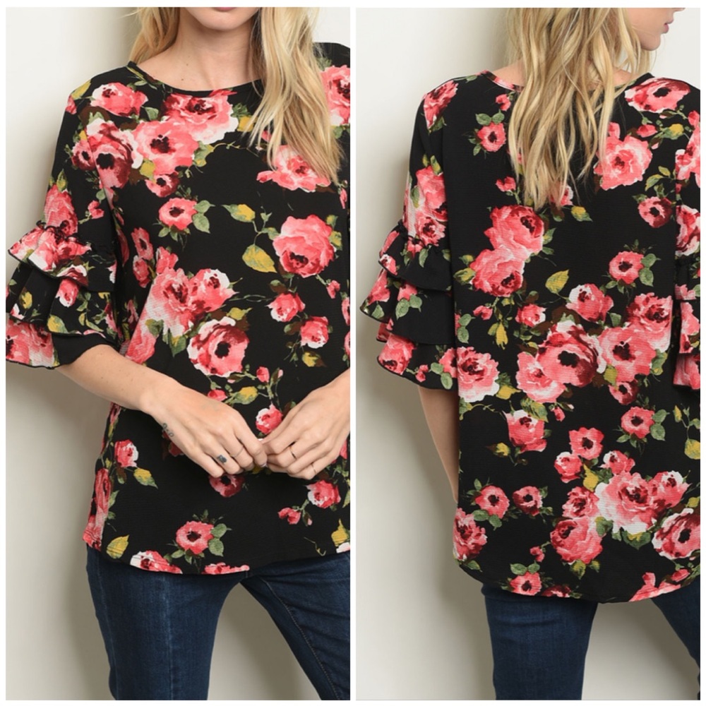 NEW‼️Black red floral - Top